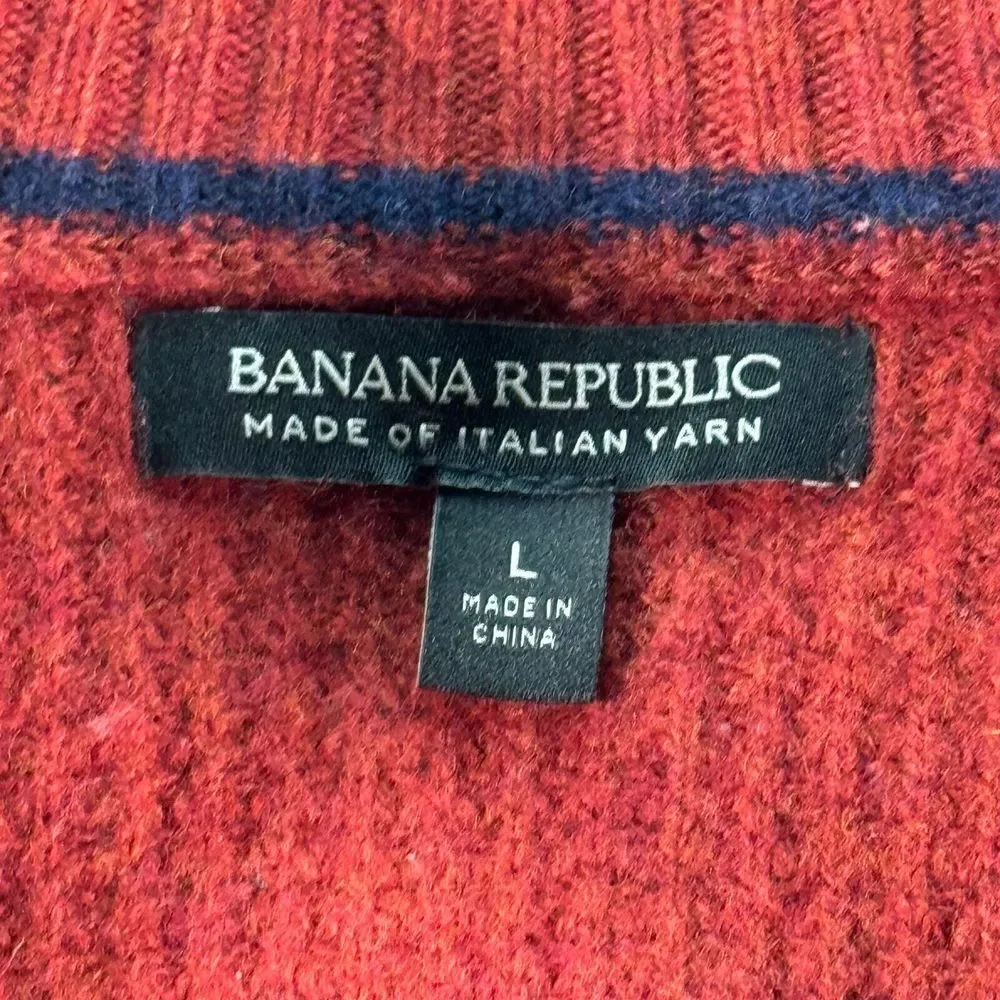 Banana Republic Wool Henley Sweater Mens Large Red Italian Yarn‎ Comfort Stretch